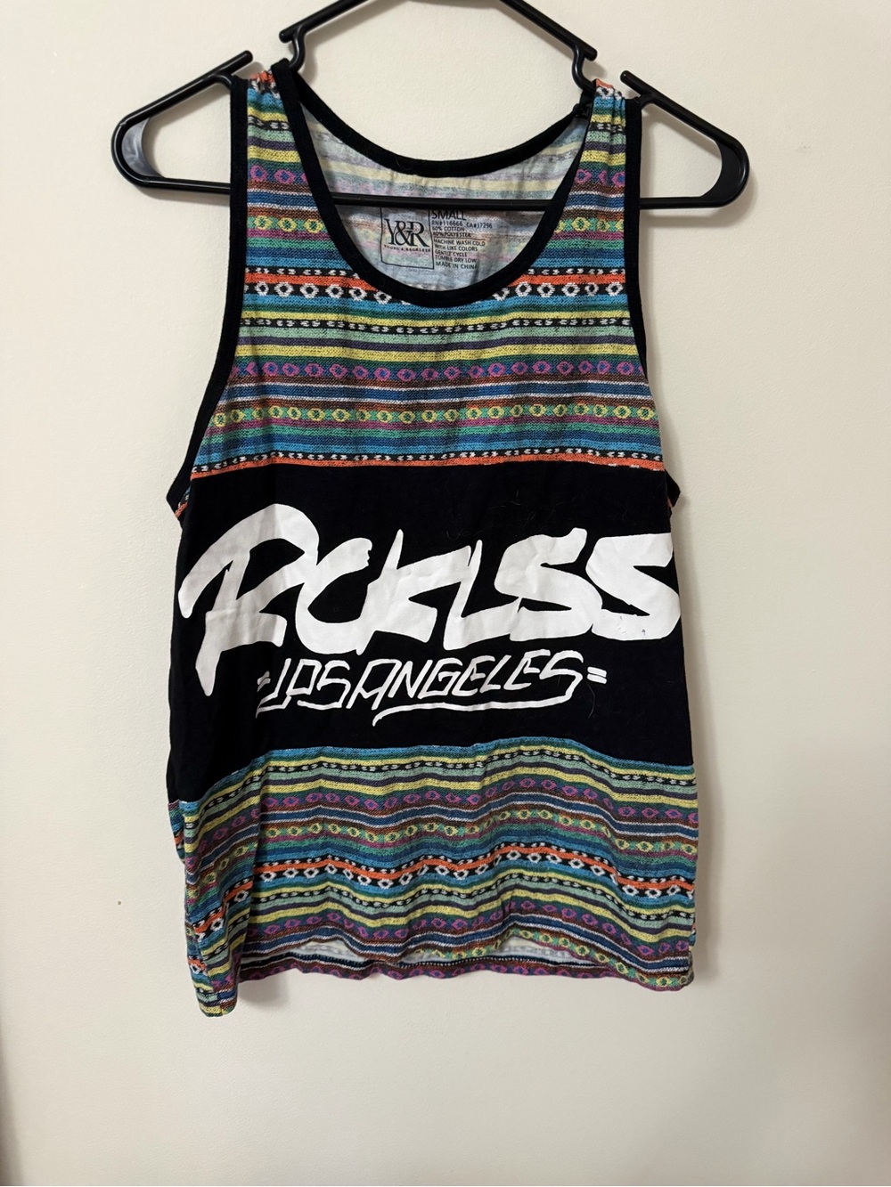 Young & Reckless Black Tank with Multicolor Aztec Stripes